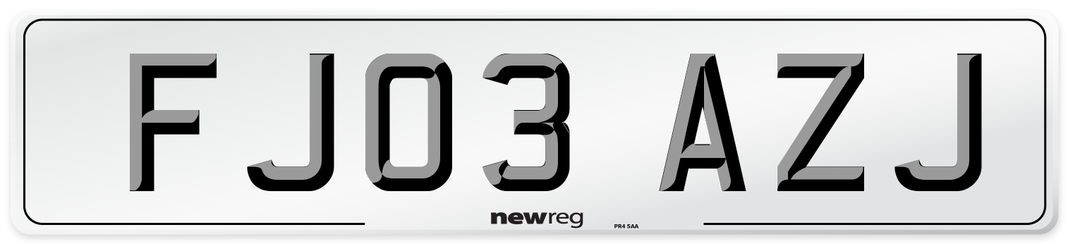 FJ03 AZJ Number Plate from New Reg